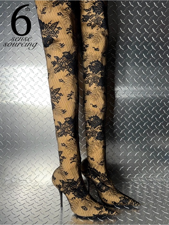 Balenciaga Shoes - Balenciaga Dentelle Lace Over The Knee Lace Knife Boots in Beige/Black 37